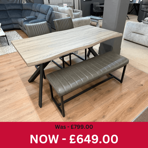 Norvik Dining Table + Bench + 2 Chairs Set