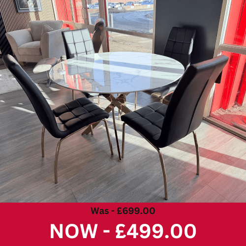 Aston Round Dining Table + 4 Jenny Chairs - Gold Base