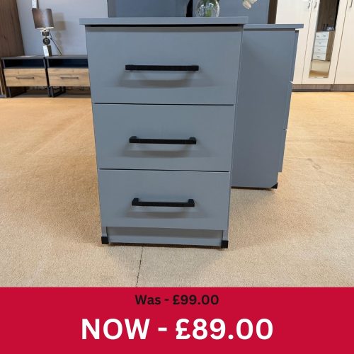 Ravenna 3 Drawer Bedside Table Dust Grey