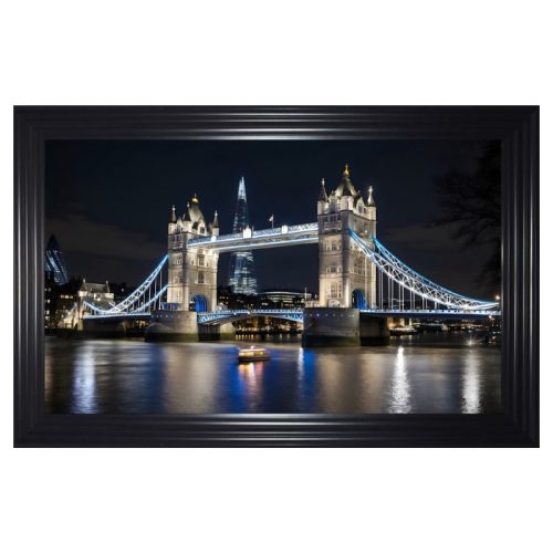 Luxury Velvet Art Print - Illuminated Tower Bridge over Thames in Black Frame