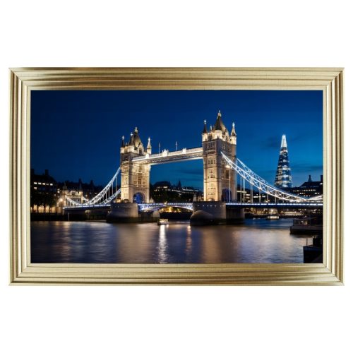 Luxury Velvet Art Print - Illuminated Tower Bridge Under Night Sky in Gold Frame