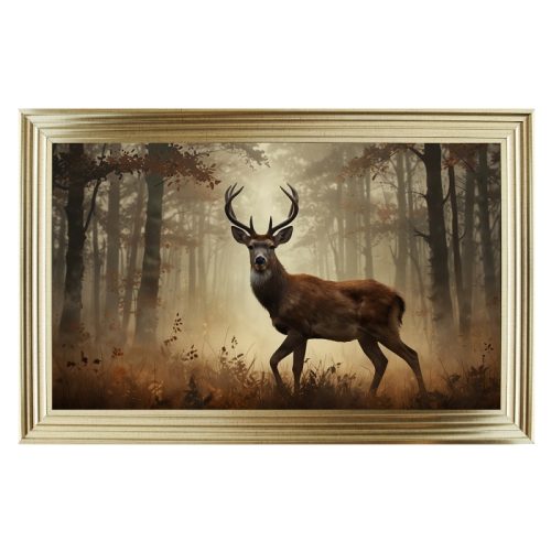 Luxury Velvet Art Print - Stag Silhouette in Autumn Mist Gold Frame
