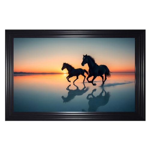 Luxury Velvet Art Print - 2 White Horses Running in Black Frame