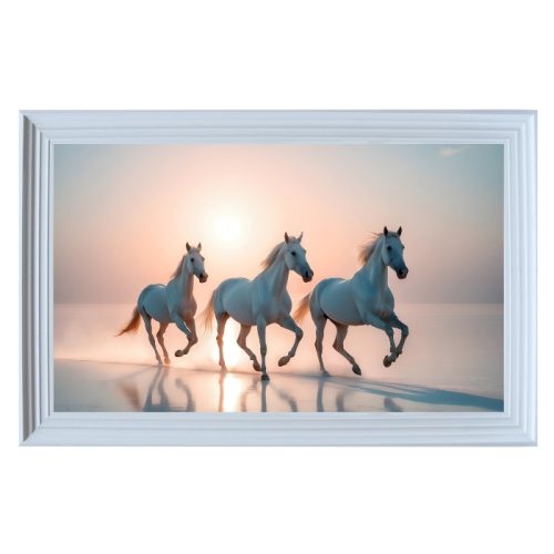 Luxury Velvet Art Print - 3 White Horses in White Frame