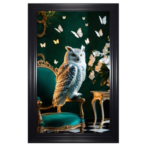 Luxury Velvet Art Print - Eira Regal Owl in Black Frame