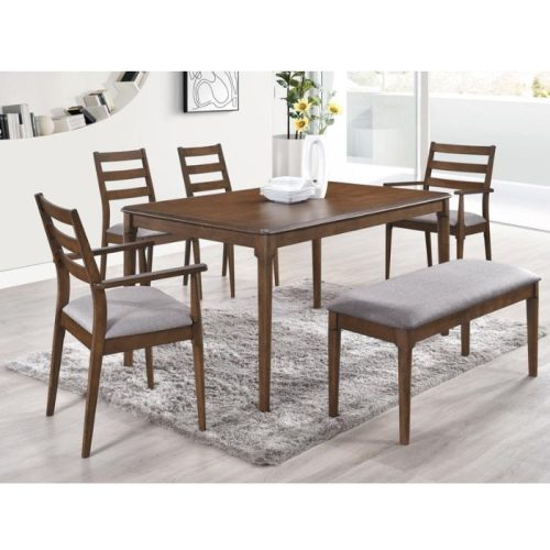 Oklahoma Oak Table + 2 Chairs + 2 Carver Chairs + Dining Bench Set in Walnut