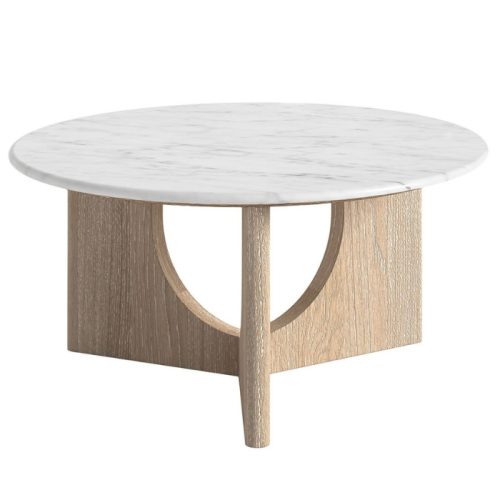 Pompeii Oak Round Coffee Table with Travertine Top