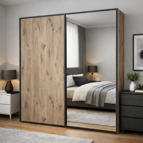 Miami Plus 2 Door 1 Mirror Sliding Wardrobe Nordic Oak