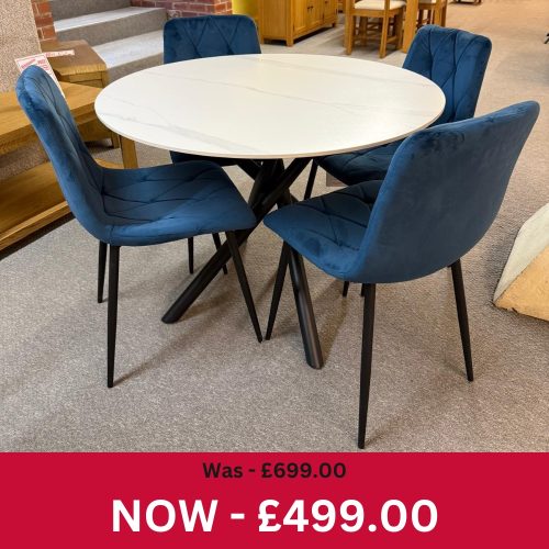 Ava 100cm Round Dining Table + 4 Chairs Set