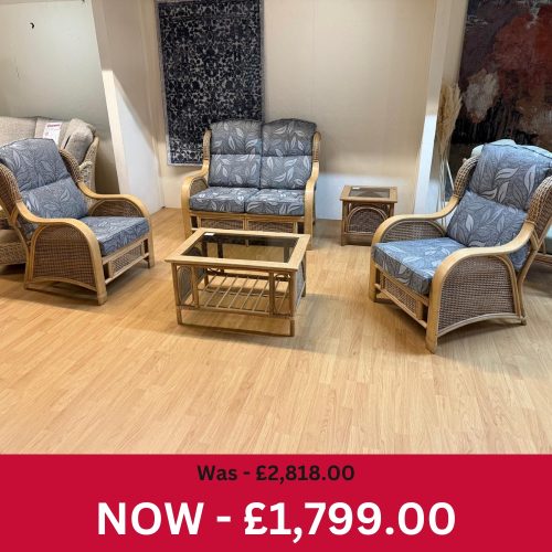 Bari 2 Seater Sofa + 2 Chairs + Coffee + Lamp Tables Cane Set