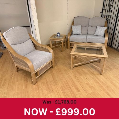 Heathfield 2 Seater + Chair + Coffee + Lamp Tables Cane Set