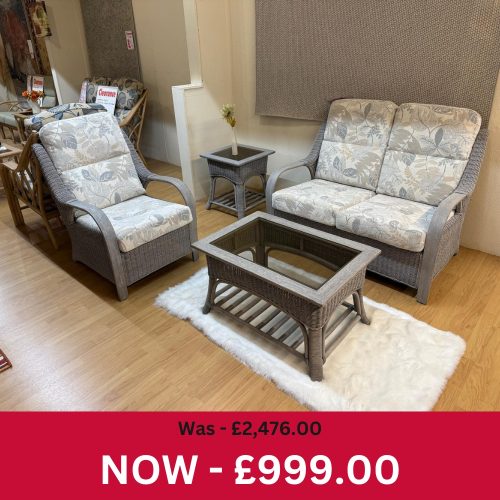 Mina 2 Seater + Chair + Coffee + Lamp Tables Cane Set