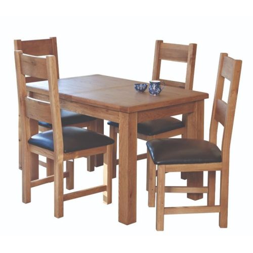 Hampton Oak Extending Dining Table + 4 Chairs Set
