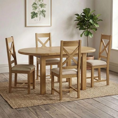 Dorchester Oak Oval Extending Dining Table + 4 Chairs