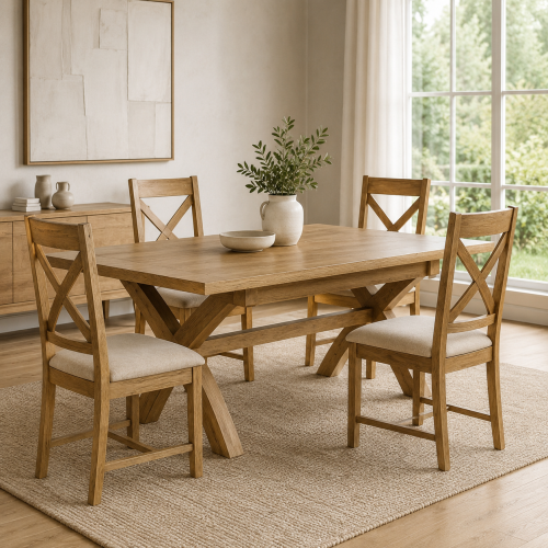 Dorchester Oak Cross Leg Extending Dining Table + 4 Chairs