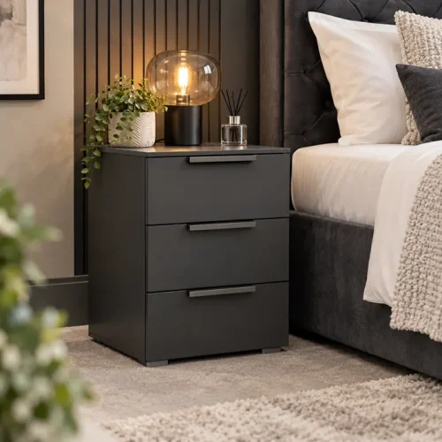 Acero 3 Drawer Bedside Table
