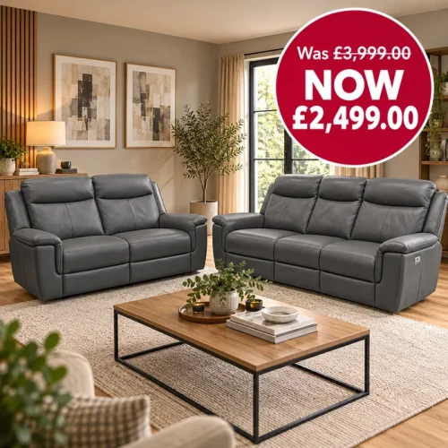 Vallant Leather 3 Seater Power Recliner Sofa + 2 Seater Static Sofa Set